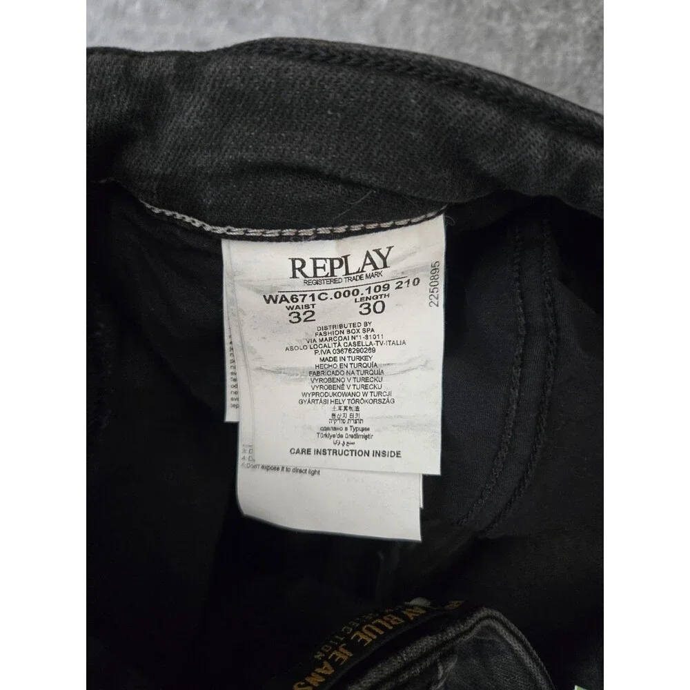 REPLAY Men's Stretch Selvedge Jeans Sz 32 x 29 Black Denim Japan